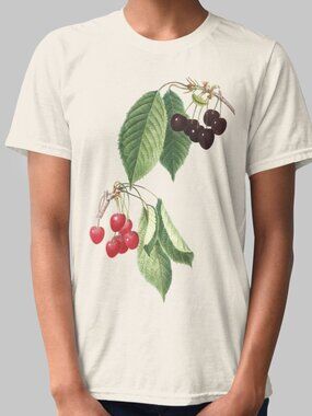 Wild Cherry Vintage Botanical Print Short Sleeve Graphic Tee T-shirt S-XXL
